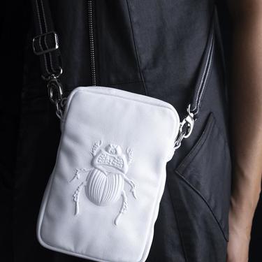 White Scarab Embossed Leather Cross Body/Belt Bag