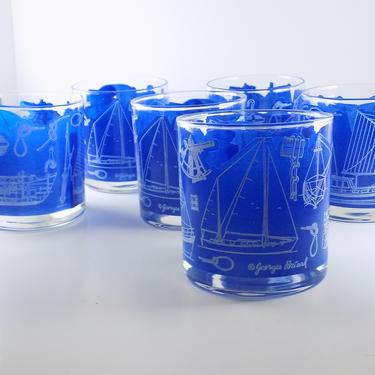 MCM Georges Briard Blueprint Nautical Rocks Glasses, Set of 6