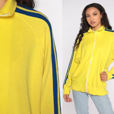 Retro Yellow Track Jacket 70s 80s Zip Up Sweatshirt Blue Striped Jacket Windbreaker Warmup Vintage Tracksuit Tennis Sportswear 2xl xxl 