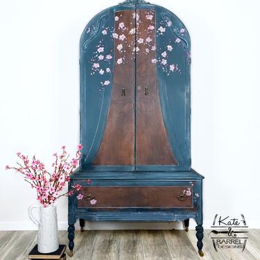 SOLD—- Vintage Boho Armoire, Dresser, Wardrobe, Cherry Blossom 