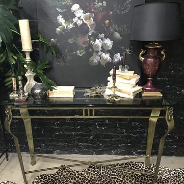 Regency Brass and Glass Lion Console Table