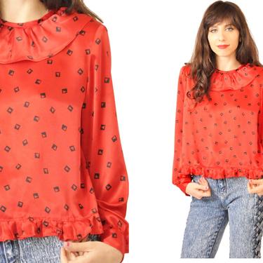 Vintage Cropped Red 80s Adorable Blouse SMALL 