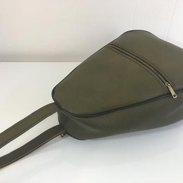 Vintage Shoe Bag Vinyl Suitcase Green Avocado Makeup Train Case Luggage Accessory Travel Case Egg Shape 