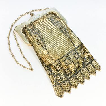 1920s Deco Mesh Handbag | Gold Mesh Evening Bag Purse | Whiting &amp; Davis 