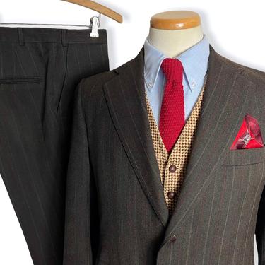 Vintage 1970s SOUTHWICK Wool 2pc Pinstripe Suit ~ size 38 to 40 S ~ pants / jacket / sport coat ~ Preppy / Ivy Style / Trad 