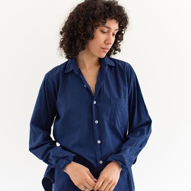 Vintage True Blue Long Sleeve Shirt | Overdye Simple Blouse | Cotton Work Shirt | M L XL | 