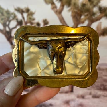 Vintage Brass Steer Head Rodeo Belt Buckle 