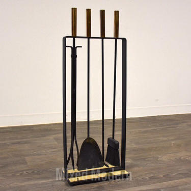 Modernist Iron and Brass Fireplace Tool Set 