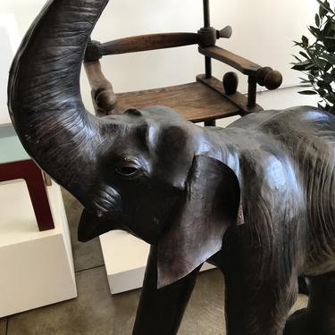 Large Vintage Leather-Wrapped Elephant