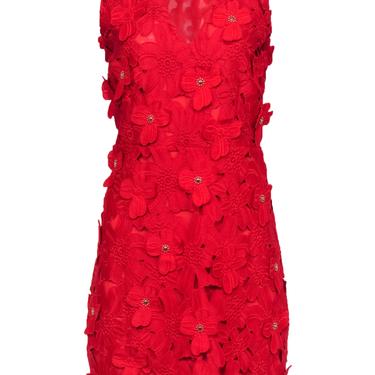 Michael Michael Kors - Red Flower Applique Eyelet Sheath Dress w/ Studs Sz 10