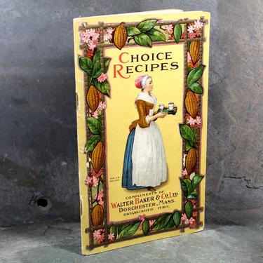 CHOCOLATE LOVERS! Choice Recipes from Baker's Chocolate - 1914 Antique Chocolate Cookbook, Dorcester, Mass | Free Shipping 
