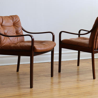 Pair Of Mid Century Danish Modern Rosewood Curved Arm Chairs 