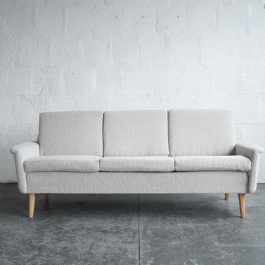 White Boucle Mid Century Modern Sofa