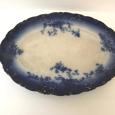 Antique  Rare  14&amp;quot; Platter Antique LaBelle Wheeling China Blue Flow- 1890's 
