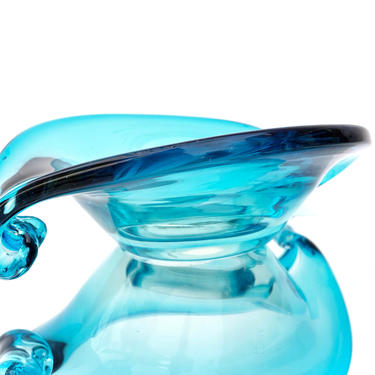 Stunning Vtg Turquoise Art Glass Freeform Bowl | Modernist Centerpiece | Large Heavy Color Pop Console Bowl 