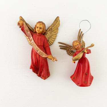Set of 2 Vintage Christmas Angels with Wings, One for the Wall and One for the Tree or Shelf, Angel Ornament, Angel Wall Decor 