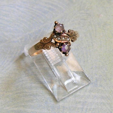 Antique Victorian 10K Gold and Amethyst Ring, Old Victorian Ring With Seed Pearls &amp; Amethyst, Antique Ring, Size 6.25 Ring (#3738) 