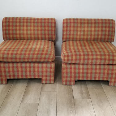 Postmodern Vladimir Kagan Style Upholstery Club Chairs a Pair . 