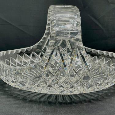 Vintage Lead Crystal Basket Diamond Hatch Mark with Vertical Cuts on Handle  9&amp;quot; 