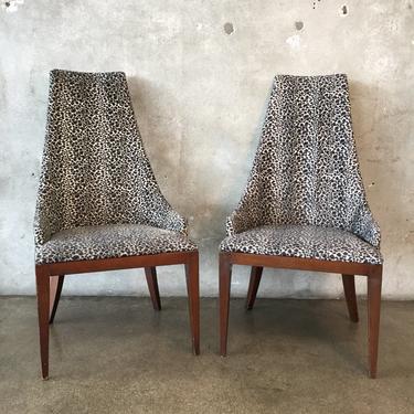 Pair of Leopard Upholstered Walnut Backed Chairs
