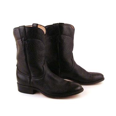 Boots Cowboy Roper Vintage 1980s Black Leather Laredo Boots Men's 8 1/2 D 