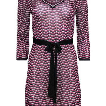 Trina Turk - Purple, Black & White Chevron Knit Belted Shift Dress Sz M