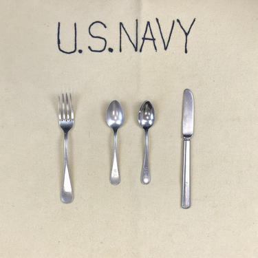 Vintage US USN Midshipmen’s Mess Knife Fork and Spoons Silverware Lot 