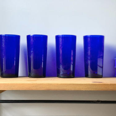 Vintage Colbalt Blue Glassware, Cobalt Blue Glasses by Libbey, set of 4 