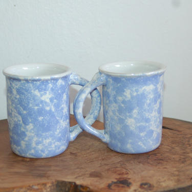 Pair Bennington Potters, Morning Glory Blue, Coffee / Tea / Cocoa Mugs ~ Retired #1967 ~ Signed D.G. (David Gil) Lead Free ~ Excellent Cond. 