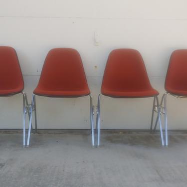 Herman Miller DSS Upholstered Fiberglass Stackable Shell Chairs - Set of 4 