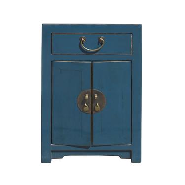 Oriental Distressed Teal Blue Chathams Lacquer Side End Table Nightstand cs5784S