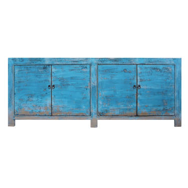 Distressed Pastel Blue Rough Finish High Credenza Console Buffet Table cs5374E 