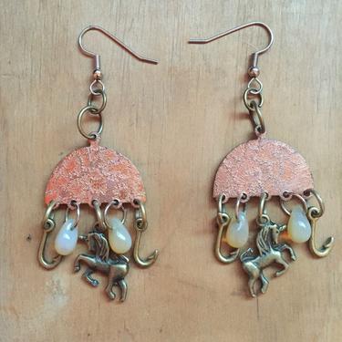 Vintage Charm Earrings- Copper Dangle Earrings- Unicorn Jewelry- Fun Gifts- Small Gift for Her- Gifts Under 30- Sustainable Fashion 