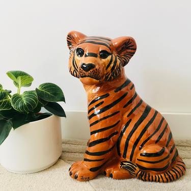 Large Vintage Ceramic Tiger Sculpture 