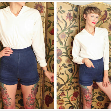 1940s Shorts // Cotton Twill Navy Shorts // vintage 40s shorts 
