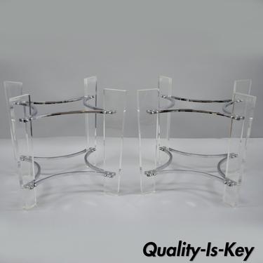 Pair Lucite &amp; Chrome Sculptural Mid Century Modern End Table Bases Kagan Style