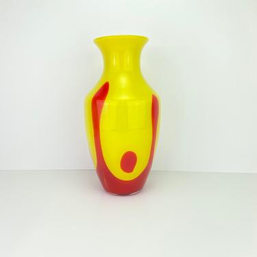 Vintage Large Bright Yellow Orange Studio Art Glass Vase Mid Century Modern 12&quot; 
