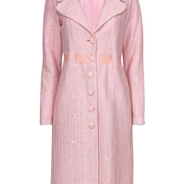 Betsey Johnson - Light Pink Knit Sequin Button-Up Belted Longline Coat Sz 6