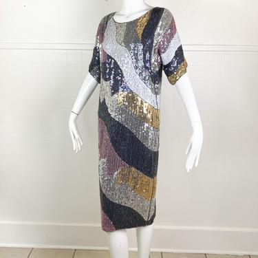 1970s Metallic Sequin dress / Small-Medium 