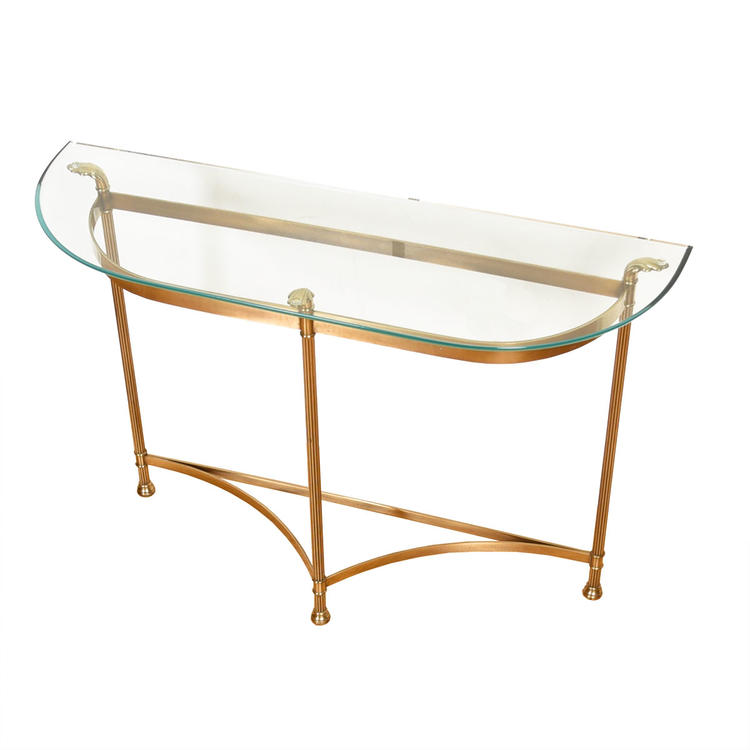 LaBarge Half-Moon Glass &#038; Brass Console Table