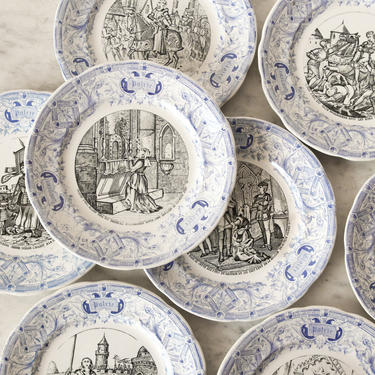 Matched Jean d'Arc Transferware Plate  set of 8