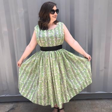 1950s Sheer Green Fit + Flare Dress