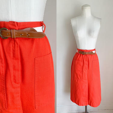 Vintage 1970s Cherry Red Belted Pencil Skirt / 29&amp;quot; waist 