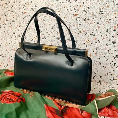 Leather Handbag, Vintage Purse, Frame Purse, Kelly Bag, Pin Up, Rockabilly, 50s 60s 