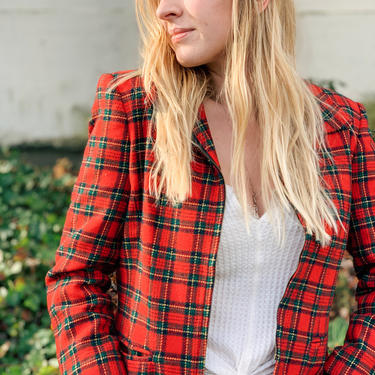 Vintage Preppy Plaid Cropped Jacket / Wool Shell / Small 
