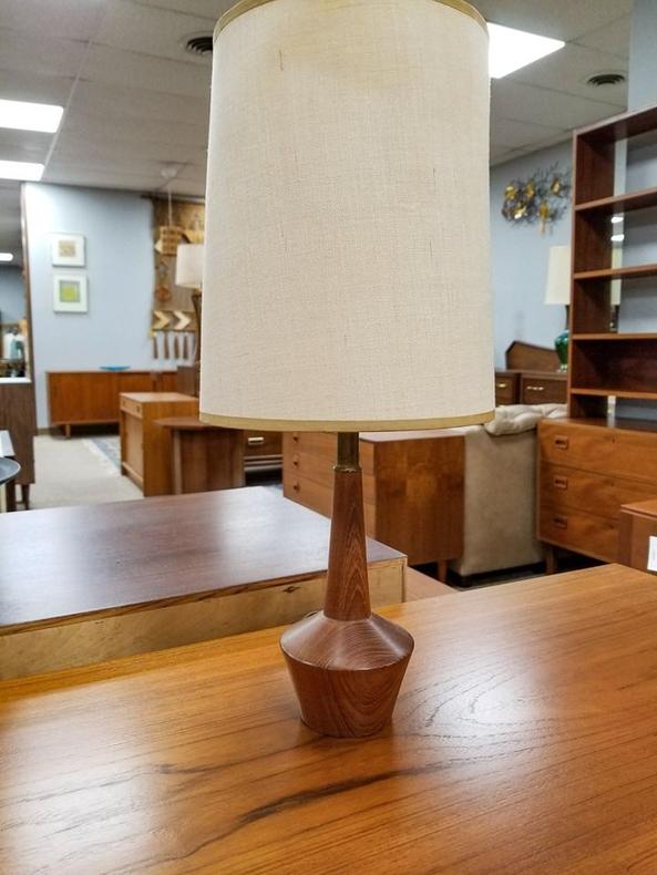                   Mid-Century Modern turned wood vanity lamp