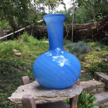 Brilliant Blue Pin Striped Vase - Vintage Mid-Century possibly Kosta Boda 