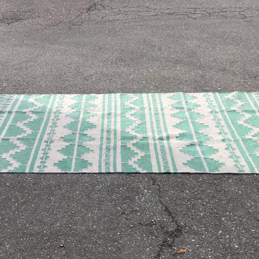 Free Shipping Within US - Vintage Handwoven Green Geometric rug 