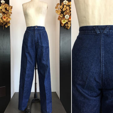 1980s pleated jeans, high waist jeans, vintage 80s jeans, straight leg, 29 waist, Rockies blue jeans, vintage denim, long inseam, pocketless 