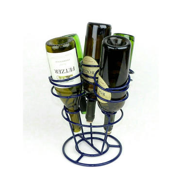 Wine Rack Bar Cart Display Mid Century Modern Wrought Iron Metal Bottle Holder Liquor Container Display Painted Navy Blue 5 Bottle Cubby 
